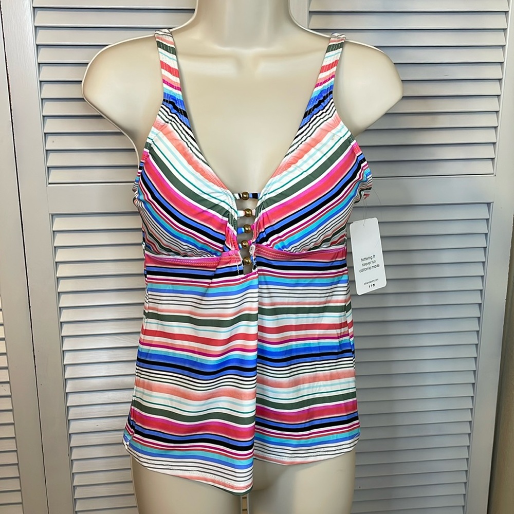 NWT Athena REM Cup Striped Tankini Top - Sz 8